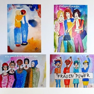 Postkarten mit vier verschiedenen Motiven über Frauen und Freundschaft