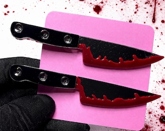 Blade Hair Clips Set | Knife Hair Clips | Goth Alt Punk Aesthetic Accessories | Red & Black Horror Hair Barrettes | Edgy Cute Cosplay Clips