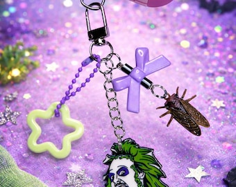 Beetlejuice Inspired Phone Charm | Cute Spooky Accessory | Kawaii Horror Keychain | Goth Ghost Charm for Phone Case, Bags & Keys
