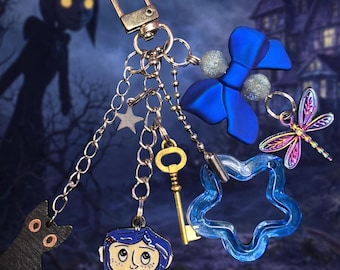 Coraline Inspired Phone Charm | Blue Aesthetic Phone Strap | Gothic Phone Accessory | Cute Spooky Phone Charm | Kawaii Goth Keychain Charm