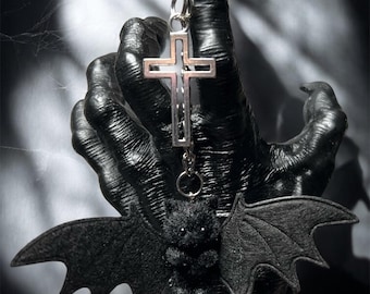 Goth Bat Keychain | Black Fuzzy Bat Charm | Spooky Cute Gothic Accessory | Vampire Aesthetic Bag Charm