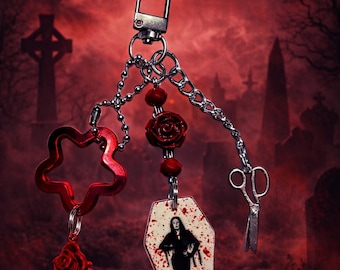 Morticia Addams Phone Charm | Goth Keychain Charm | Horror Phone Strap | Spooky Cute Accessories | Gothic Jewelry | keychain charm