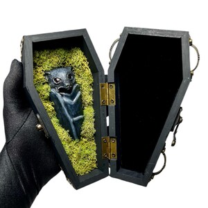 Coffin Shaped Trinket Box with Bat Inside - Gothic Decor & Unique Storage