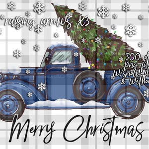 Merry Christmas Royal Blue Truck With Christmas Tree and Snow Printable ...