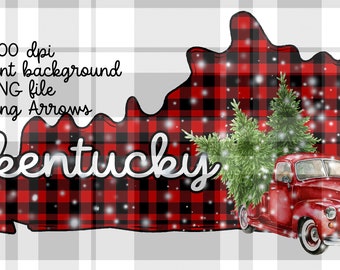 Kentucky KY Outline Red Black Plaid Embroidered Appliqué Pullover
