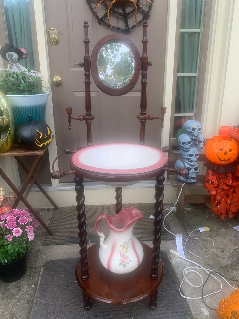 Antique Mahogany English Wash Stand W/mirror Etsy