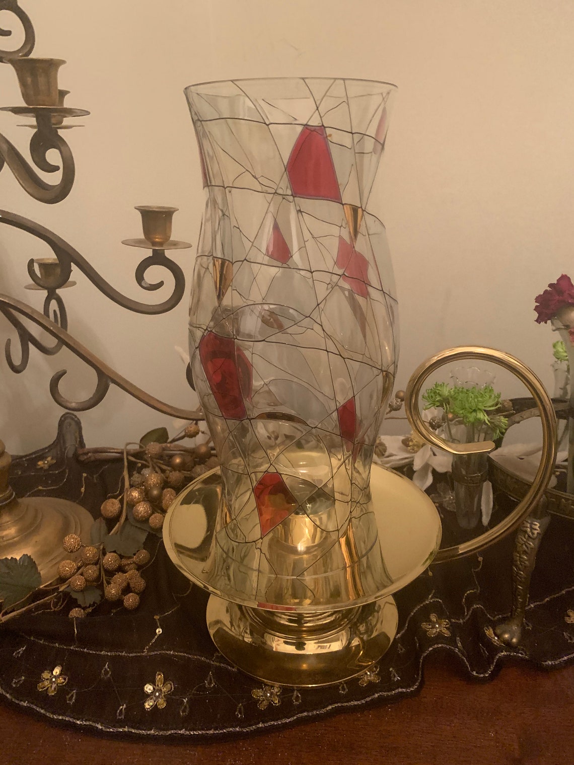 Vintage Large Baldwin Brass Hurricane Candle Lamp w/ Glass Etsy