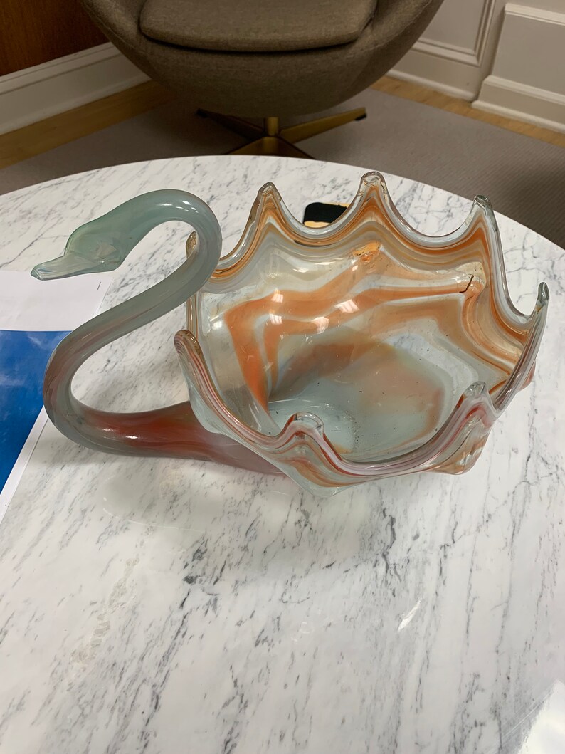 Vintage Italian Hand Blown Glass Swan Bowl Etsy