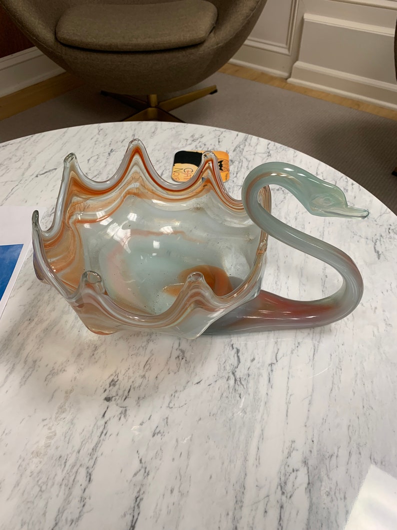 Vintage Italian Hand Blown Glass Swan Bowl Etsy
