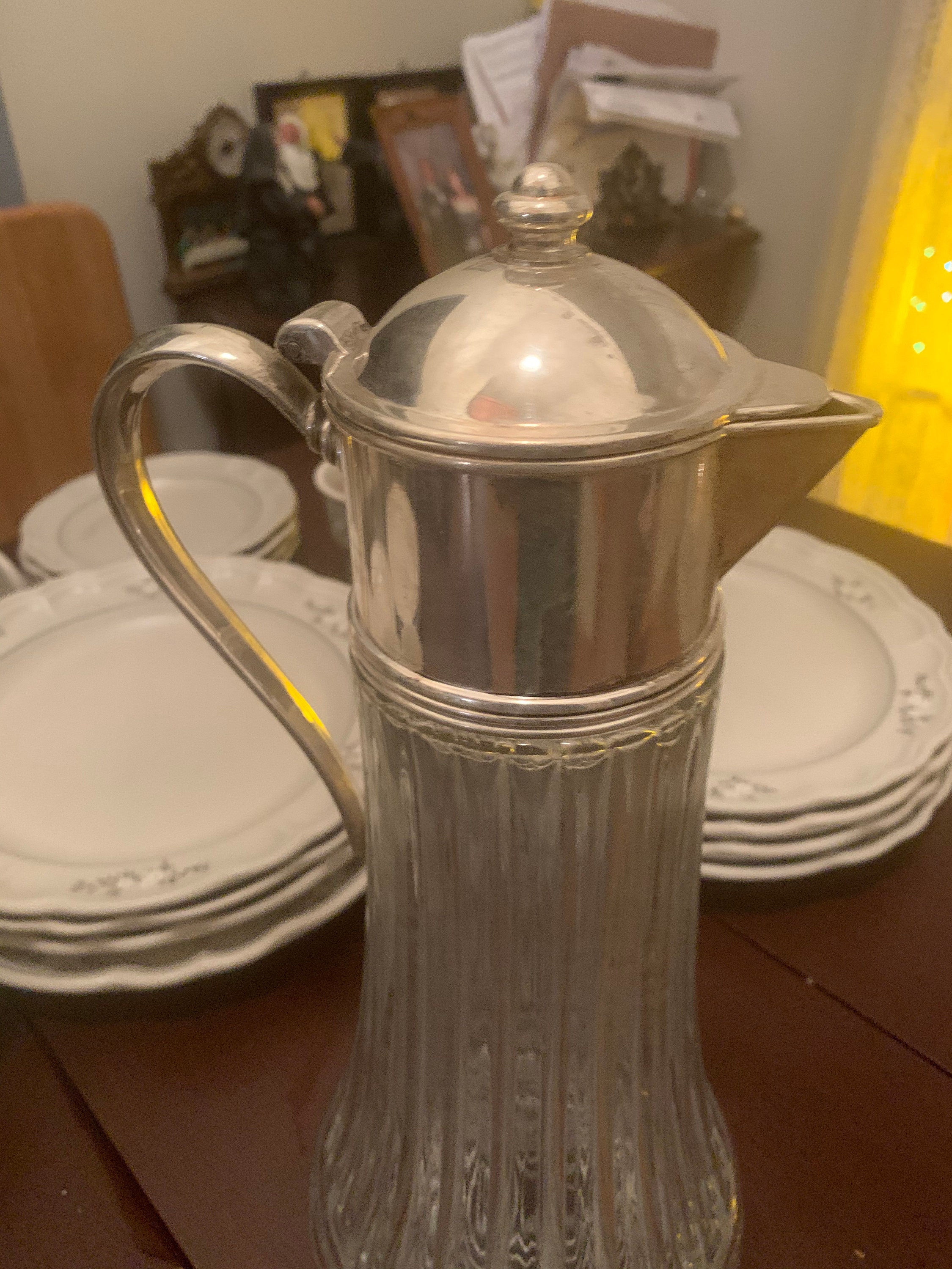 Vintage Crystal and Silver Plated Large Pitcher/Carafe Leonard Etsy