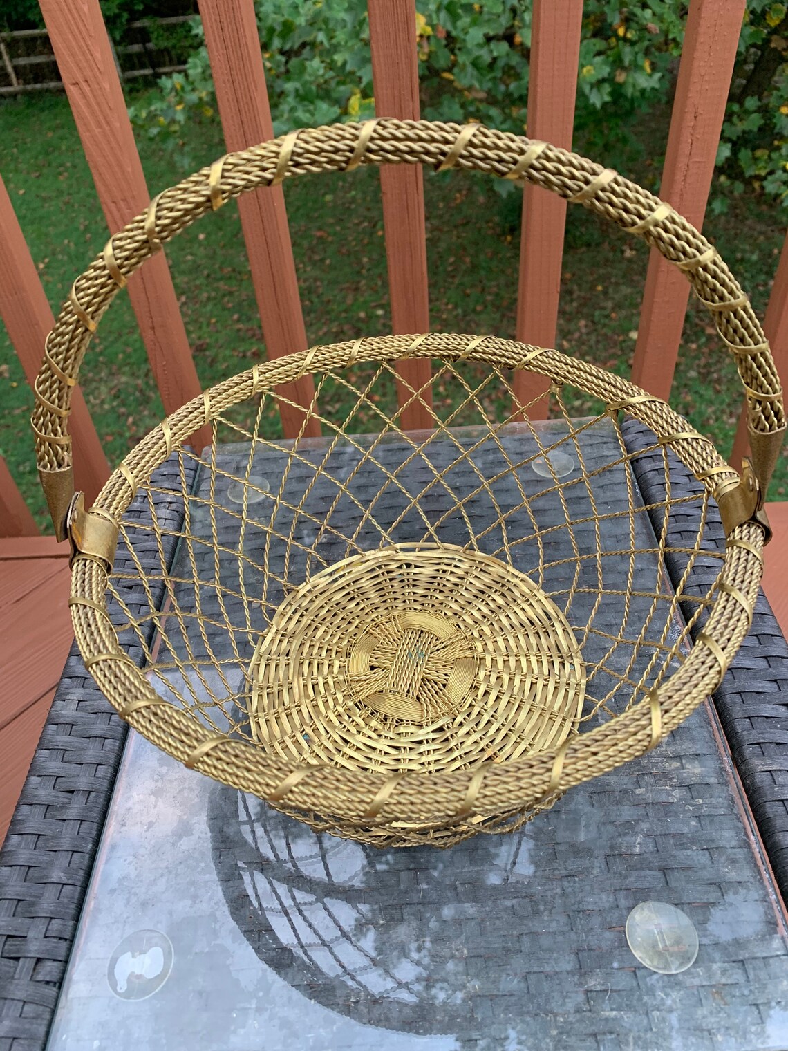 Vintage Handmade Brass Braided Basket Etsy