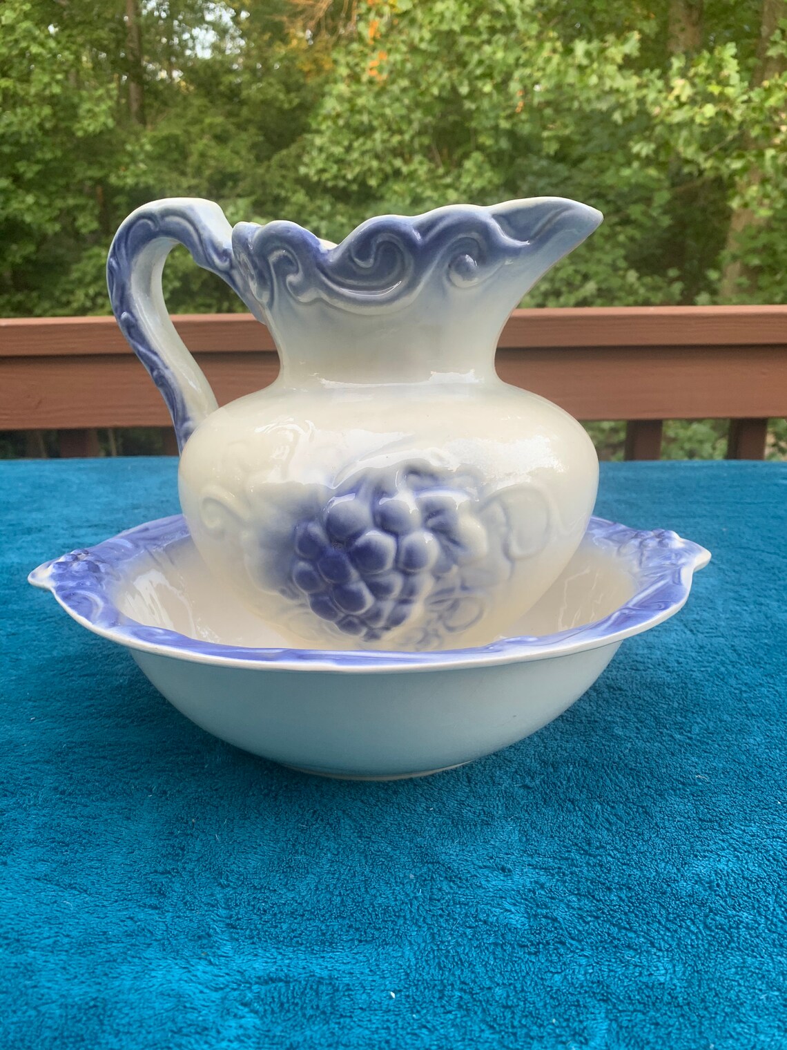 Vintage California USA 444 Pottery Bowl and Pitcher Set Blue Etsy