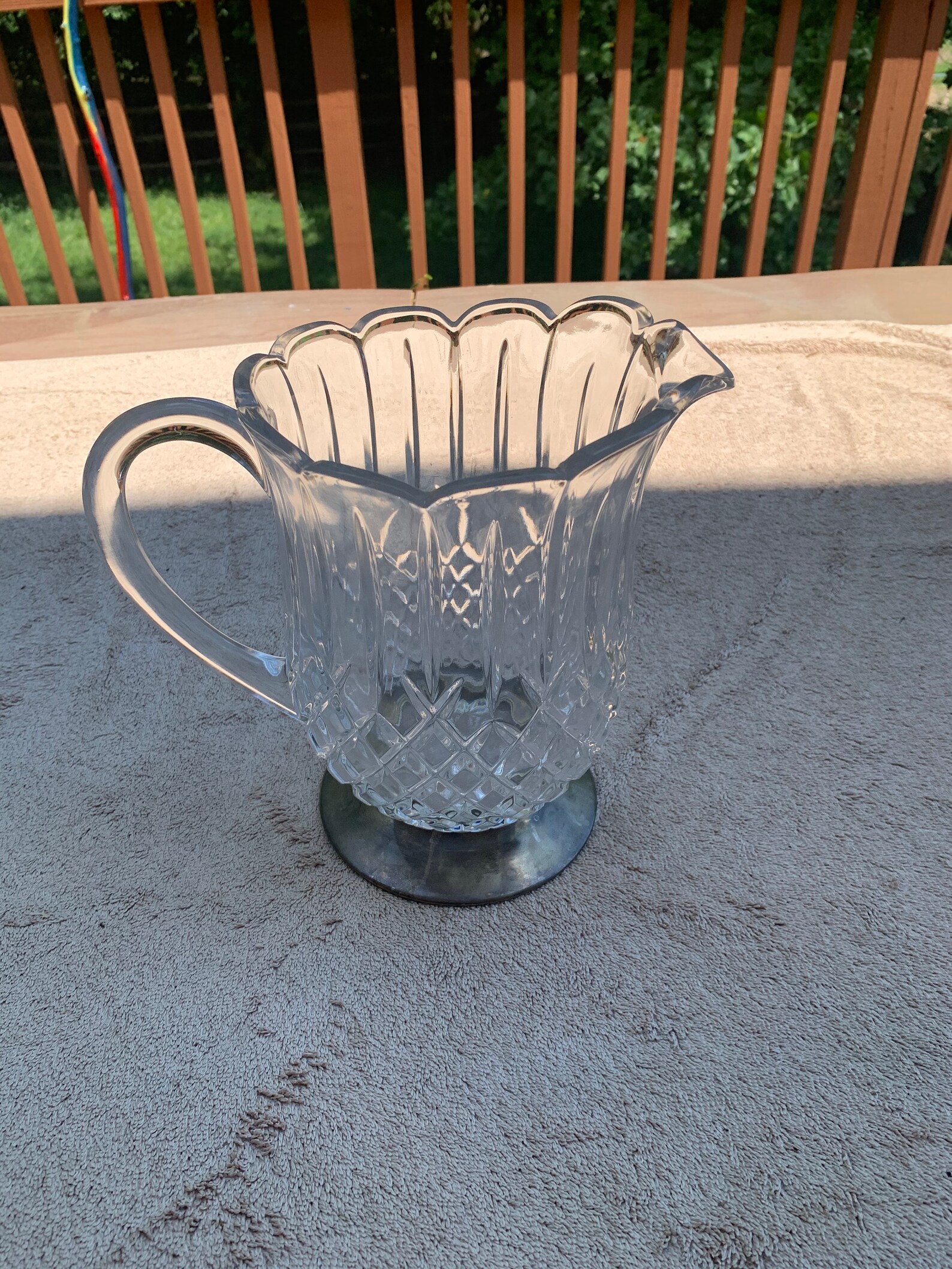 Vintage Heavy Crystal Pitcher With Silverplated Bottom Etsy