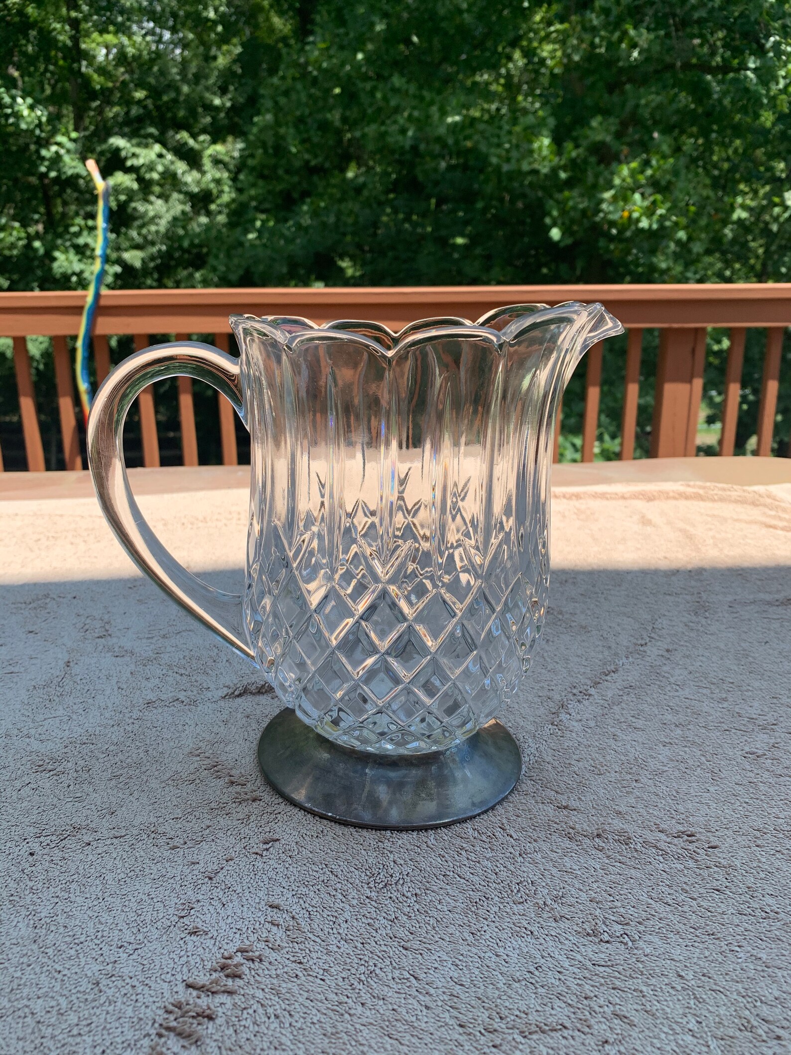 Vintage Heavy Crystal Pitcher With Silverplated Bottom Etsy
