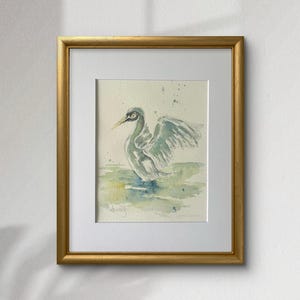 Schwarzer Schwan blau-grünes Original Aquarellbild.  8x10 mattiert auf 11x14