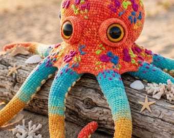 Giant Octopus Crochet Pattern PDF, Amigurumi Tropical Reef Sea Creature Plush, Life Size Decor