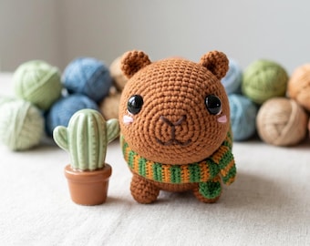 Capybara Häkelanleitung Kawaii Amigurumi Plüschtier mit Schal Anfänger PDF