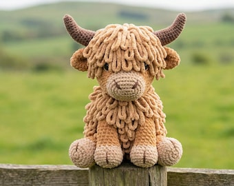 Shaggy Highland Cow Crochet Pattern Fluffy Loop Stitch Farm Animal Amigurumi Plush