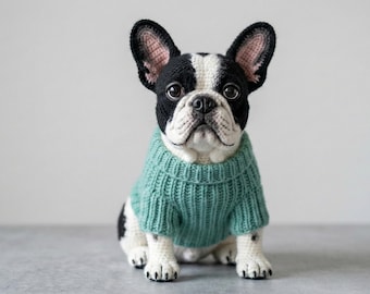 Realistic French Bulldog Crochet Pattern Amigurumi Frenchie Dog Plush with Sweater PDF