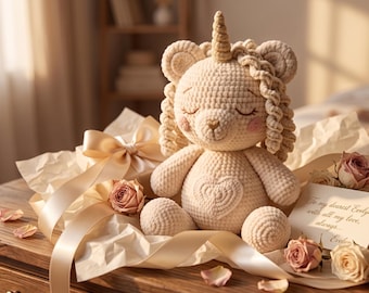Bär Einhorn Häkelanleitung Chunky Chenille Cuddle Plushie Amigurumi Kinderzimmer PDF