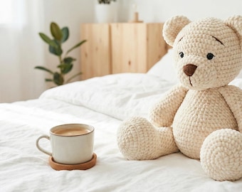 Giant Teddy Bear Crochet Pattern Chunky Chenille Amigurumi Plush Nursery Decor Gift PDF