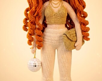 Disko Puppe Häkelanleitung PDF Amigurumi 70s Fashion Retro Handgemachtes Spielzeug Geschenk
