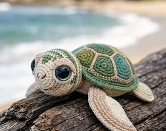 Meeresschildkröte Häkelanleitung, PDF, Amigurumi Hexagon Muschel, Stofftier Plüschtier, digitaler Download