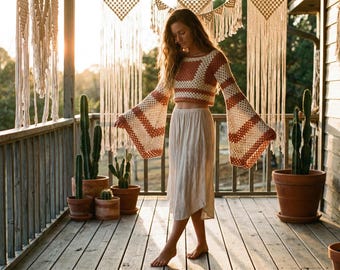 Grandma Square Crop Top Häkelanleitung Boho Festival Sommer Top PDF