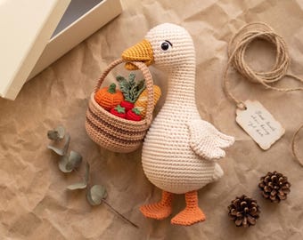 Gans Häkeln Amigurumi Häkelanleitung PDF Cottagecore Bauernhaus Plüsch Kinderzimmer Dekor Korb Spielzeug