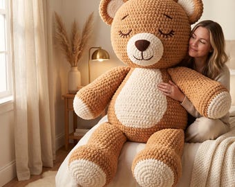 Lebensgroße Teddybär Anleitung Riesen Chunky Chenille Amigurumi Plüsch PDF Häkeln