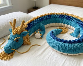 Riesige 1,20 m große chinesische Drachen-Häkelanleitung (PDF) – Realistische Amigurumi-Plüschdecke aus Chenille