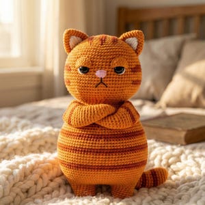 Grumpy Orange Tabby Cat Crochet Pattern Amigurumi Chubby Stuffed Animal Funny Cat Gift PDF