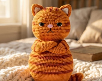 Grumpy Orange Tabby Cat Häkelanleitung Amigurumi Chubby Kuscheltier Lustige Katze Geschenk PDF