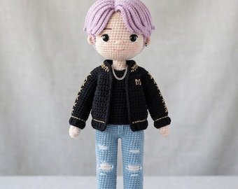 PDF Häkelanleitung, Amigurumi Kpop Idol Doll, Bomberjacke, Jeans, süßer Fan
