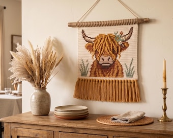 Highland Kuh Häkelmuster, Tapisserie, Wandbehang, Bauernhaus Dekor, PDF-häkelanleitung
