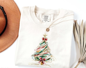 Comfort Colors Christmas Tree T-shirt, Coquette Glitter Santa Shirt