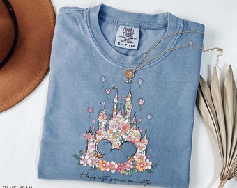 Comfort Colors Floral Castle T-Shirt, Disneyland Family Tee