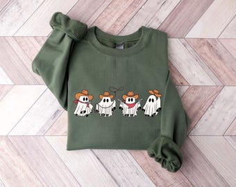 Cowboy Ghosts Halloween Sweatshirt, Halloween Ghost Sweatshirt, Rodeo Ghost Shirt, Pumpkin Ghost Shirt, Pumpkin Season Sweater