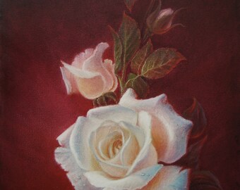 Aangepast bloemenolieverfschilderij op canvas: stillevenrozen