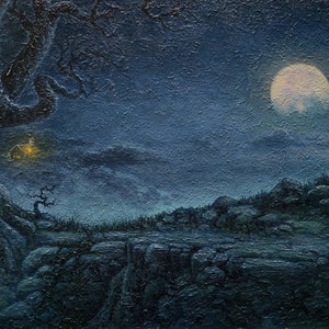 Night Landscape Oil Painting: Moonlight Scene, Dark Style Wall Decor