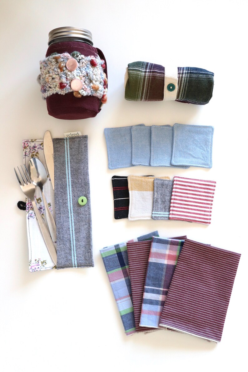 Cotton Pads Travel Cutlery Zero-Waste Gift Set Reusable Folding Cotton Tote Bag Second-Hand Materials Reusable Napkins