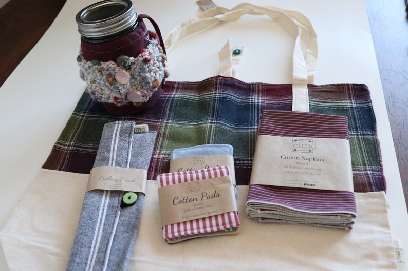 Cotton Pads Travel Cutlery Zero-Waste Gift Set Reusable Folding Cotton Tote Bag Second-Hand Materials Reusable Napkins