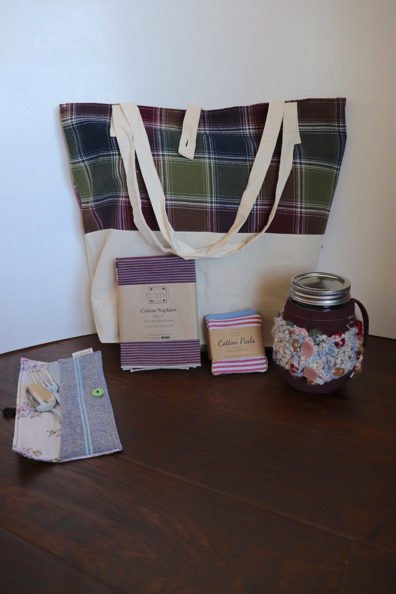 Cotton Pads Travel Cutlery Zero-Waste Gift Set Reusable Folding Cotton Tote Bag Second-Hand Materials Reusable Napkins