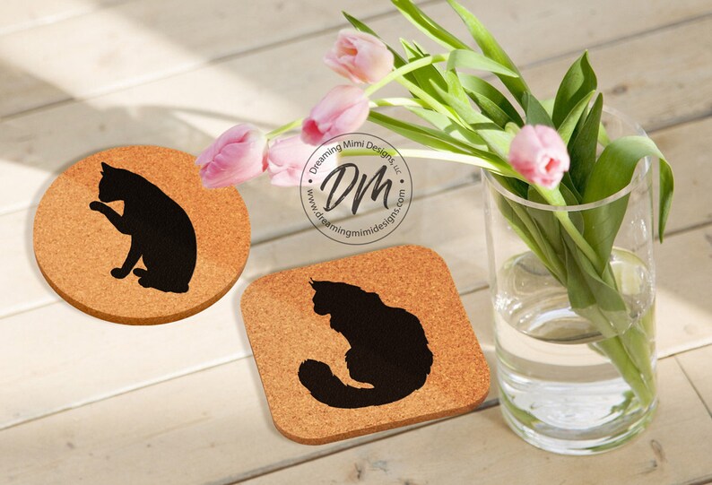 Cat Cork Coasters Cat Theme Coaster Bar Ware Pet Lover Etsy