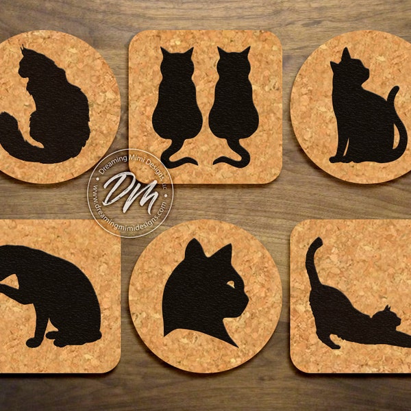 Cat Cork Coasters, cat theme coaster,  bar ware, pet lover, personalized gift, animal lover gift, hostess gift, cat lover gift, feline theme