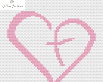 May include: A pink heart with a cross inside, on a white background.