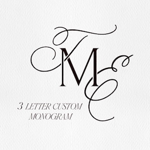 Custom 3 Letter Wedding Monogram, Elegant Calligraphy Logo (Digital Download)