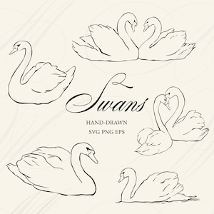Paquete de imágenes prediseñadas de cisnes en formato SVG, PNG y EPS, elegantes ilustraciones de cisnes para bodas, imágenes prediseñadas de aves románticas.