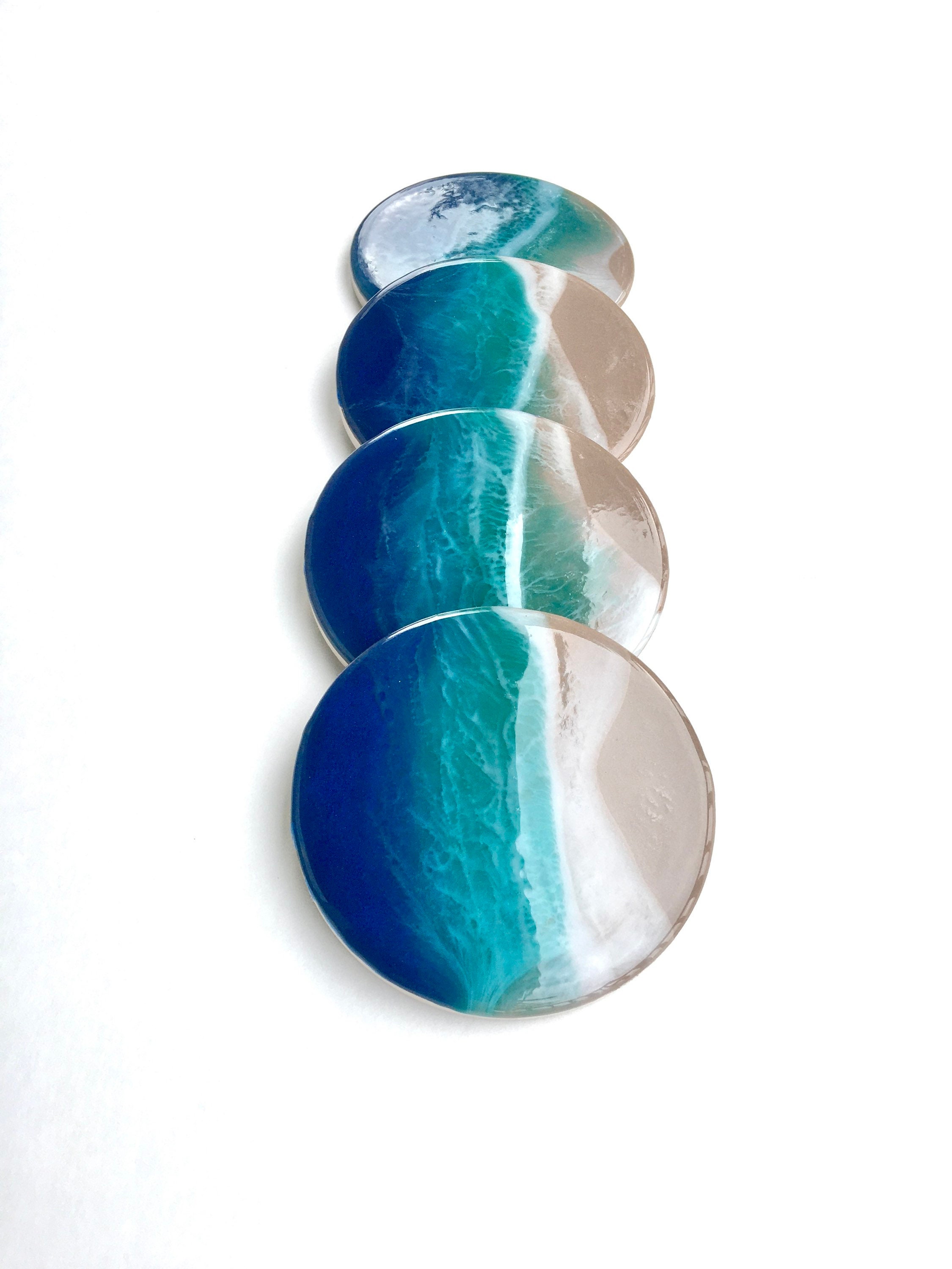 Epoxy/Resin Beach Wave Coasters Cerámica Conjunto de 4 | Etsy