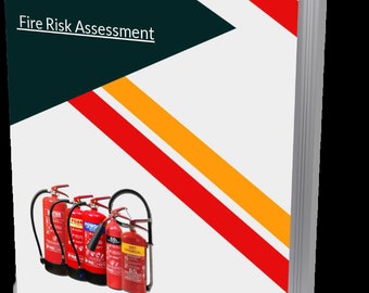 May include: A book titled "Importance of Fire Safety" with the subtitle "Fire Risk Assessment". The cover features red and yellow stripes and a row of four red fire extinguishers with different labels.